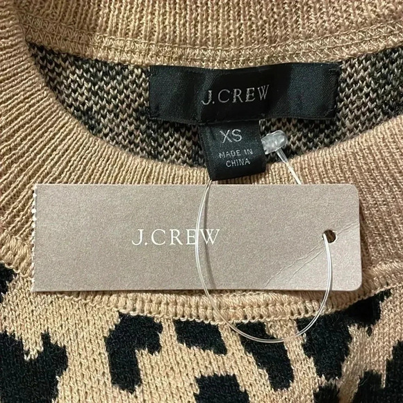 J. Crew Animal Print Leopard Merino Wool Cotton Blend Tan Sweater Women XS NWT - Picture 6 of 8